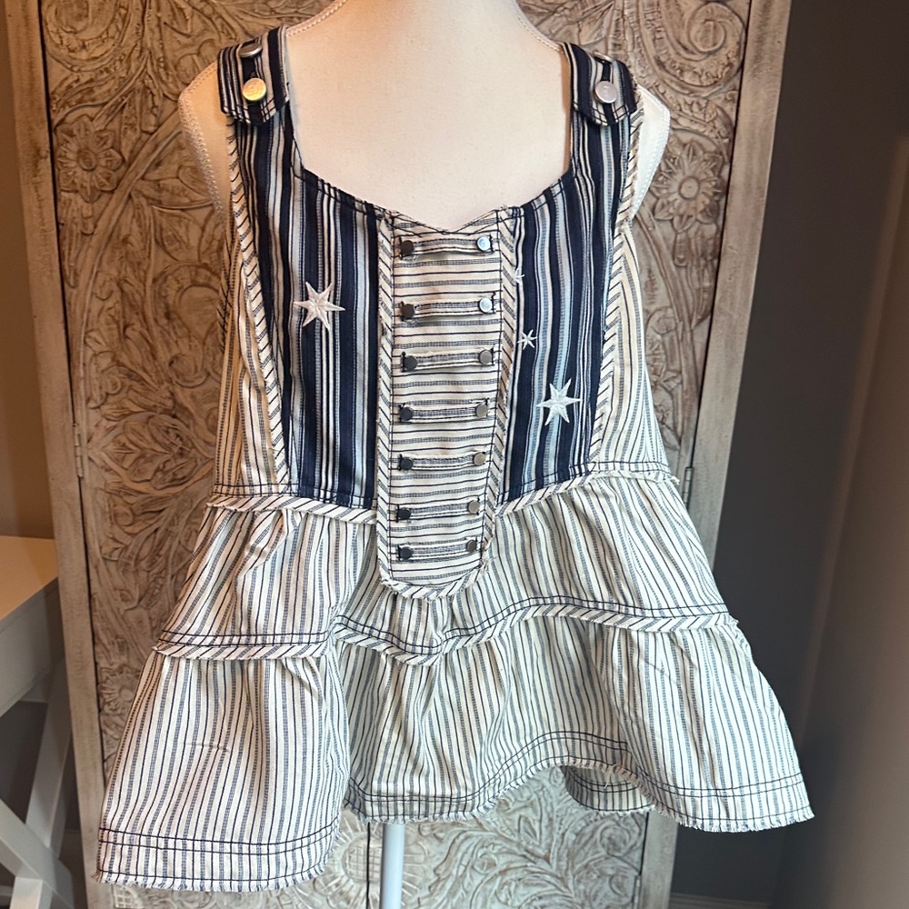Pilcro Navy and White Striped Halter Top